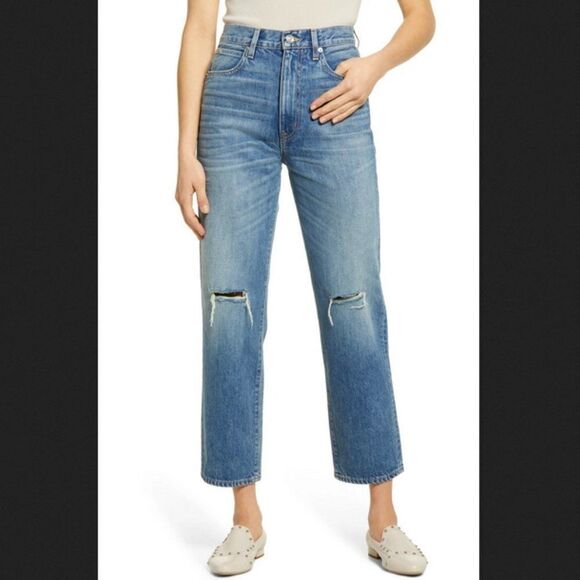SLVRLAKE London High Waist Crop Straight Leg Distressed Jeans Size 32 - Picture 1 of 9